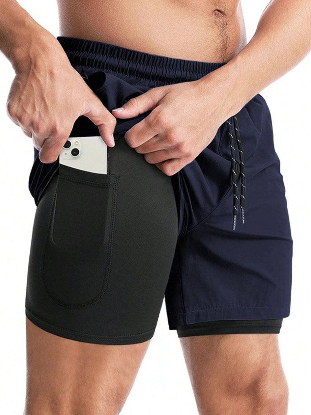 

MASCARI Men High-Rise Running Sports Shorts, Navy blue