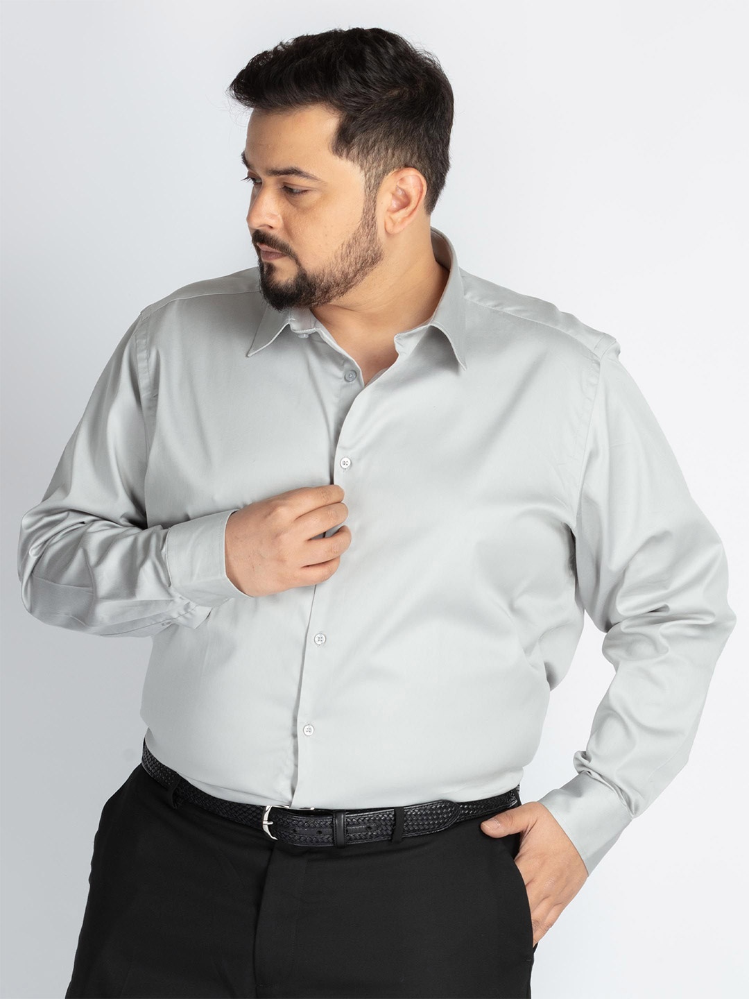 

UNSIZED Men Plus Size Comfort Oversized Fit Spread Collar Solid Formal Shirt, Grey