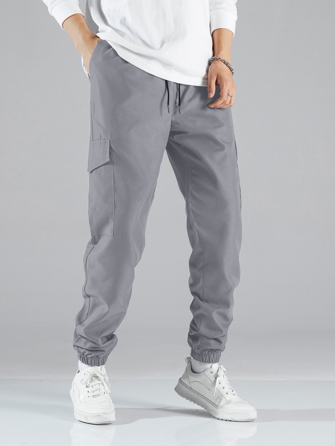 

AAHWAN Men Loose Fit High-Rise Joggers Trousers, Steel