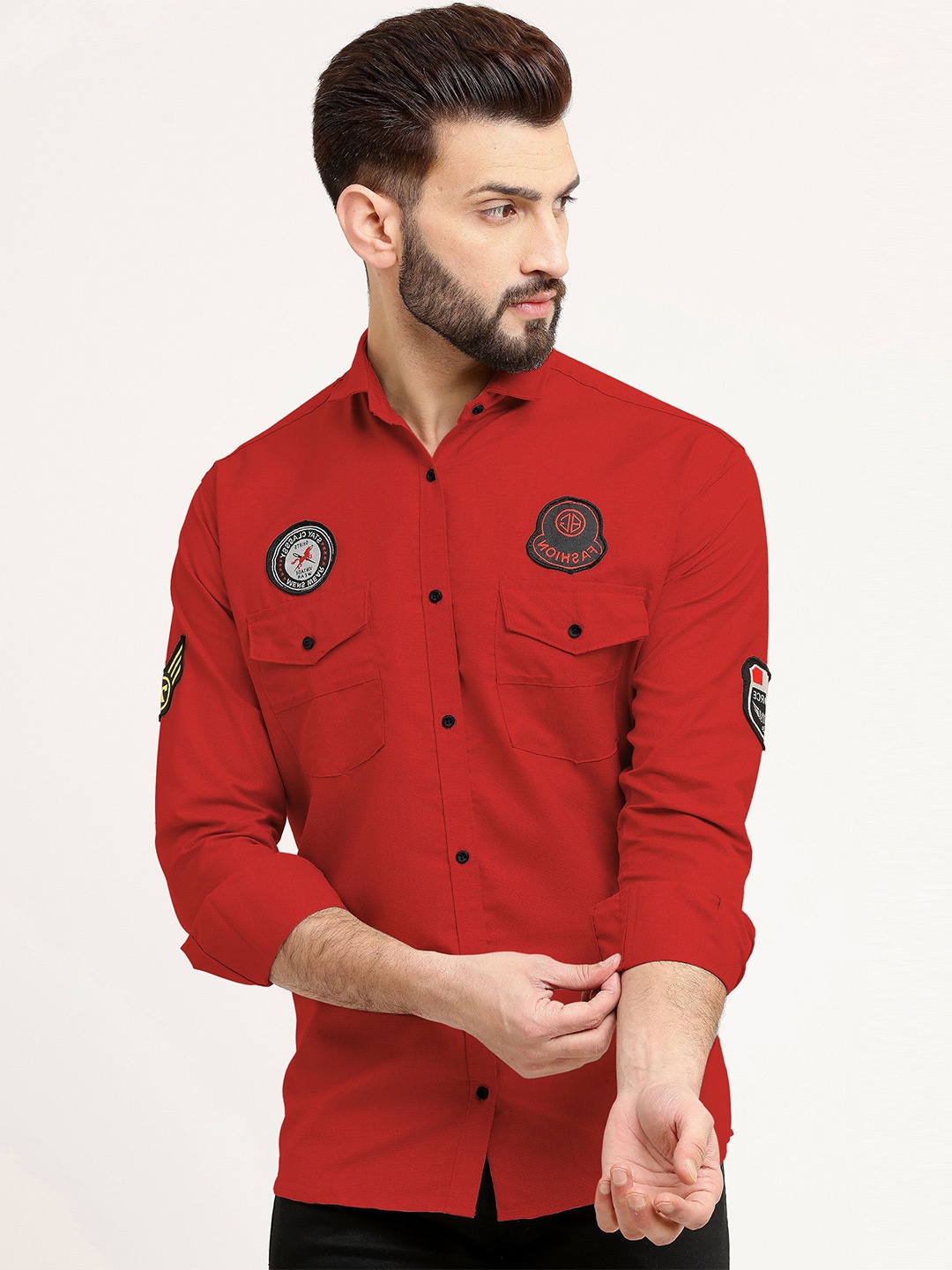 

WOXEN Men Original Opaque Casual Shirt, Red