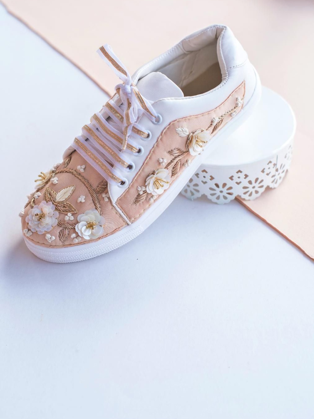 

The Saree Sneakers Women Textured Sneakers, Nude