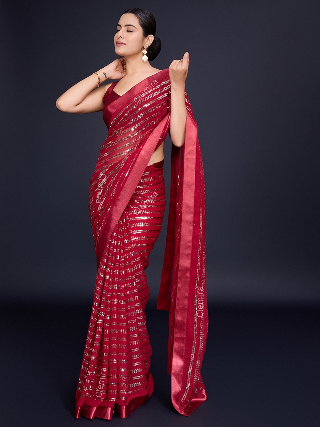 

FashionsEye Embellished Sequinned Pure Georgette Saree, Maroon