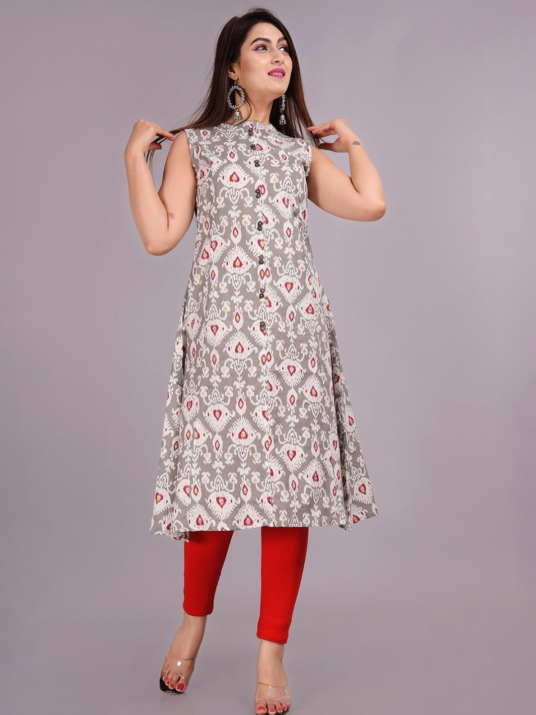 

ClothAura Ethnic Motifs Printed A-Line Kurta, White