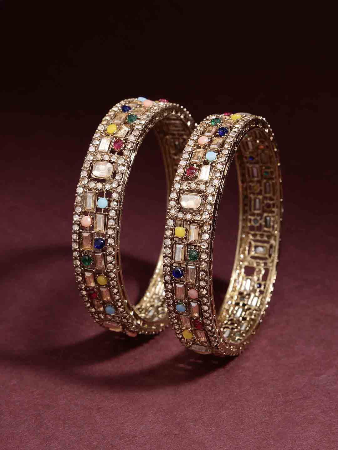 

PANASH Set of 2 Gold-Plated Kundan Studded Bangles, Multi