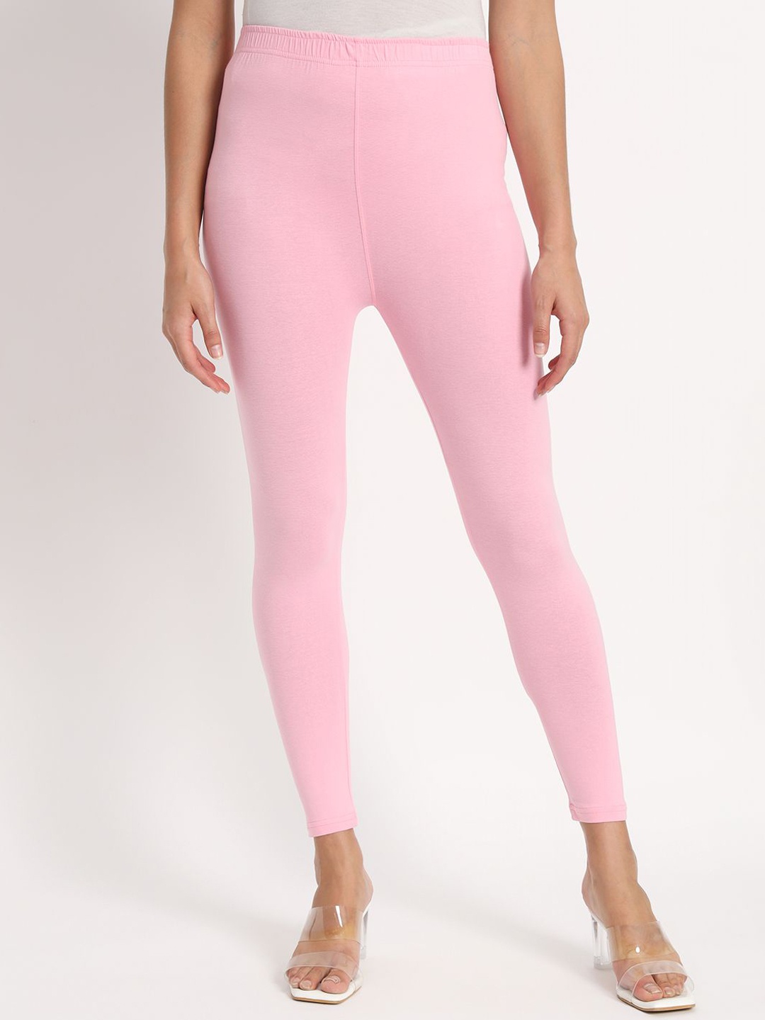 

Thread Plus Women Ankle Length Super Stretchable Solid Cotton Leggings, Pink