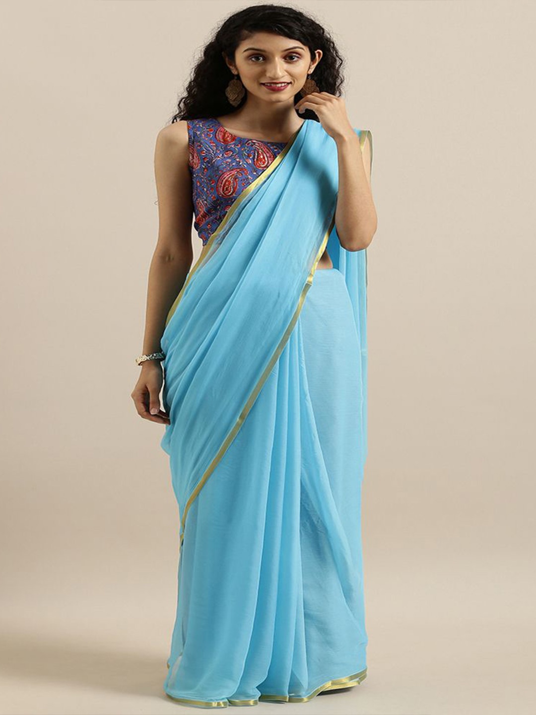 

Geroo Luxe Solid Zari Saree, Blue