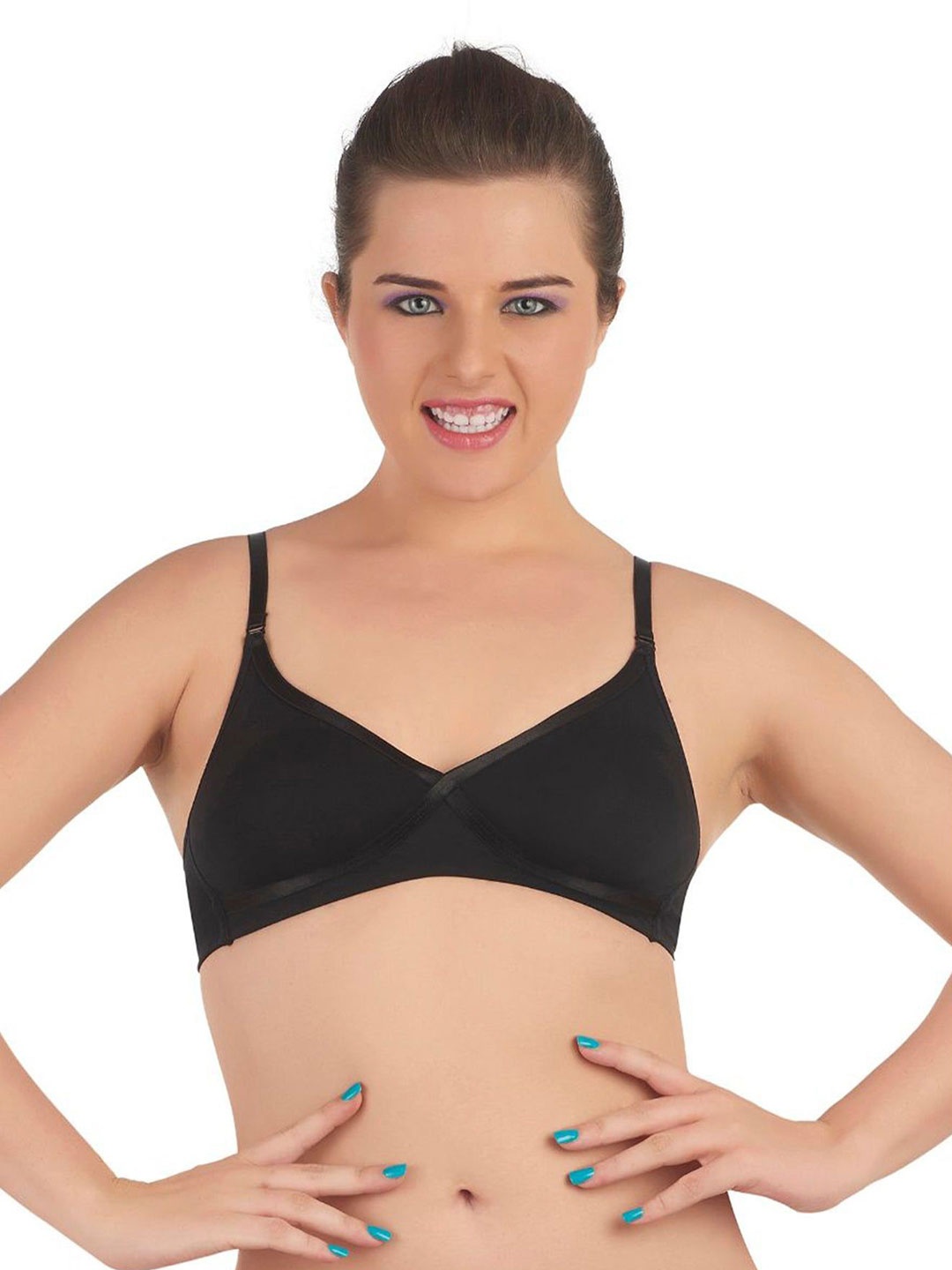 

Soie Medium Coverage Non Padded Non wired Cross Over Seamless Bra, Black