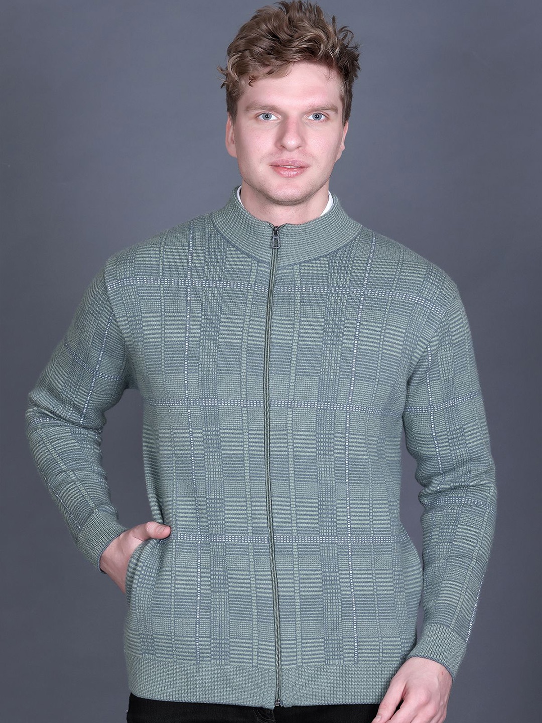 

GODFREY Men Checked High Neck Pullover, Green