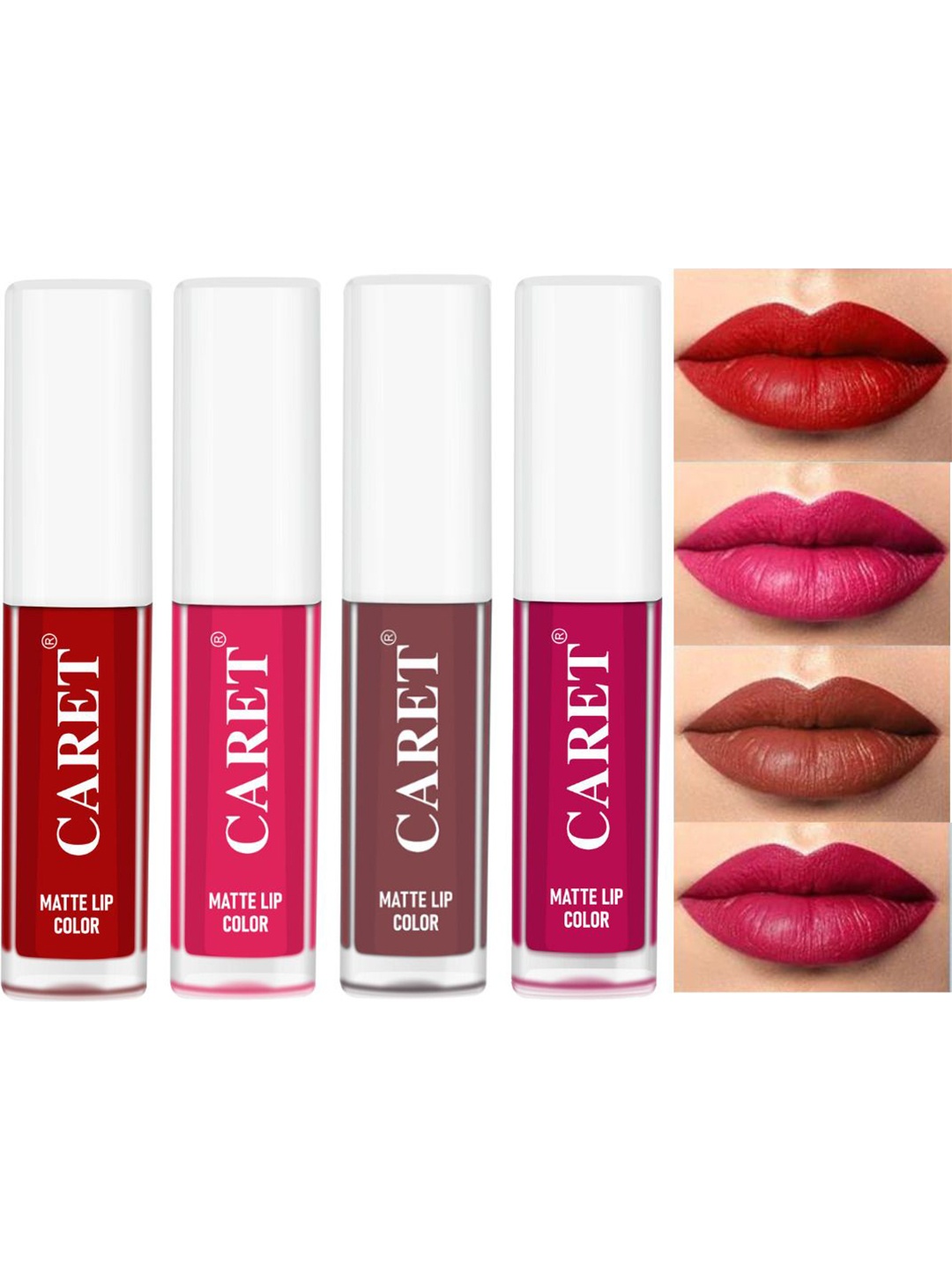 

CARET ORGANIC Set Of 4 Super-Pigmented Liquid Matte Lipsticks - 8 ml - 3 - 4 - 1 - 5, Red