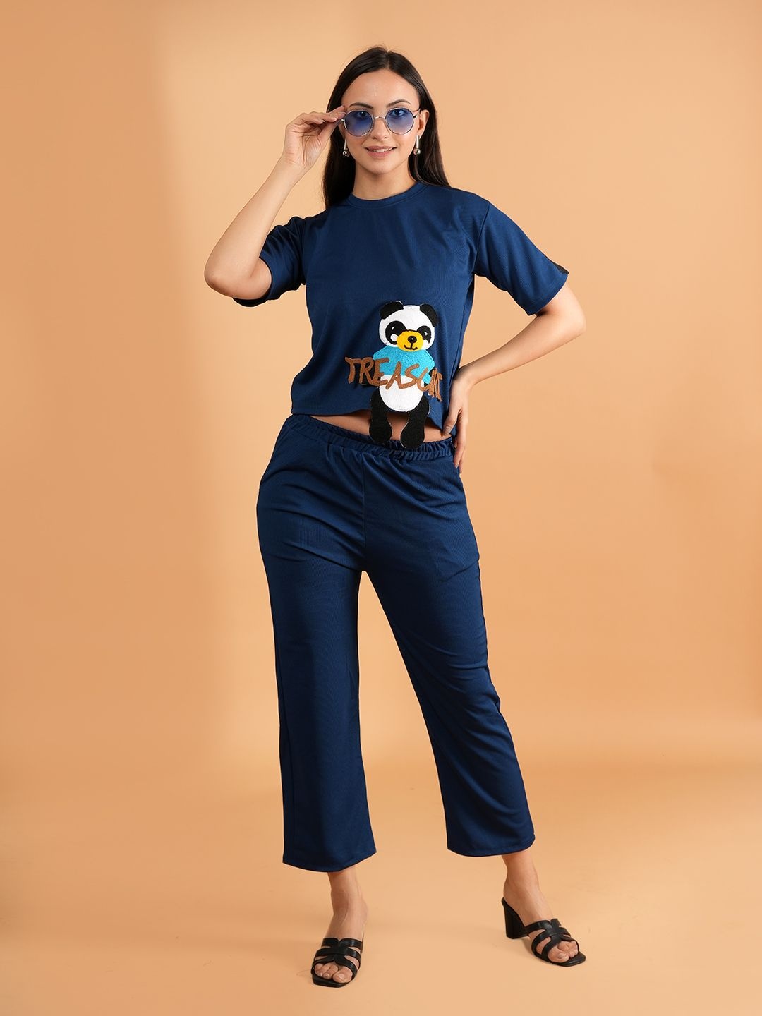 

BAESD Abstract Printed Round Neck T-Shirt And Trousers, Navy blue