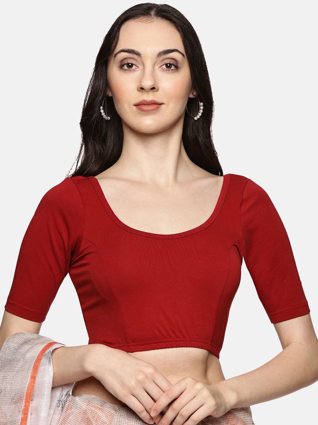 

NOT YET by us Back Printed Stretchable Saree Blouse, Red