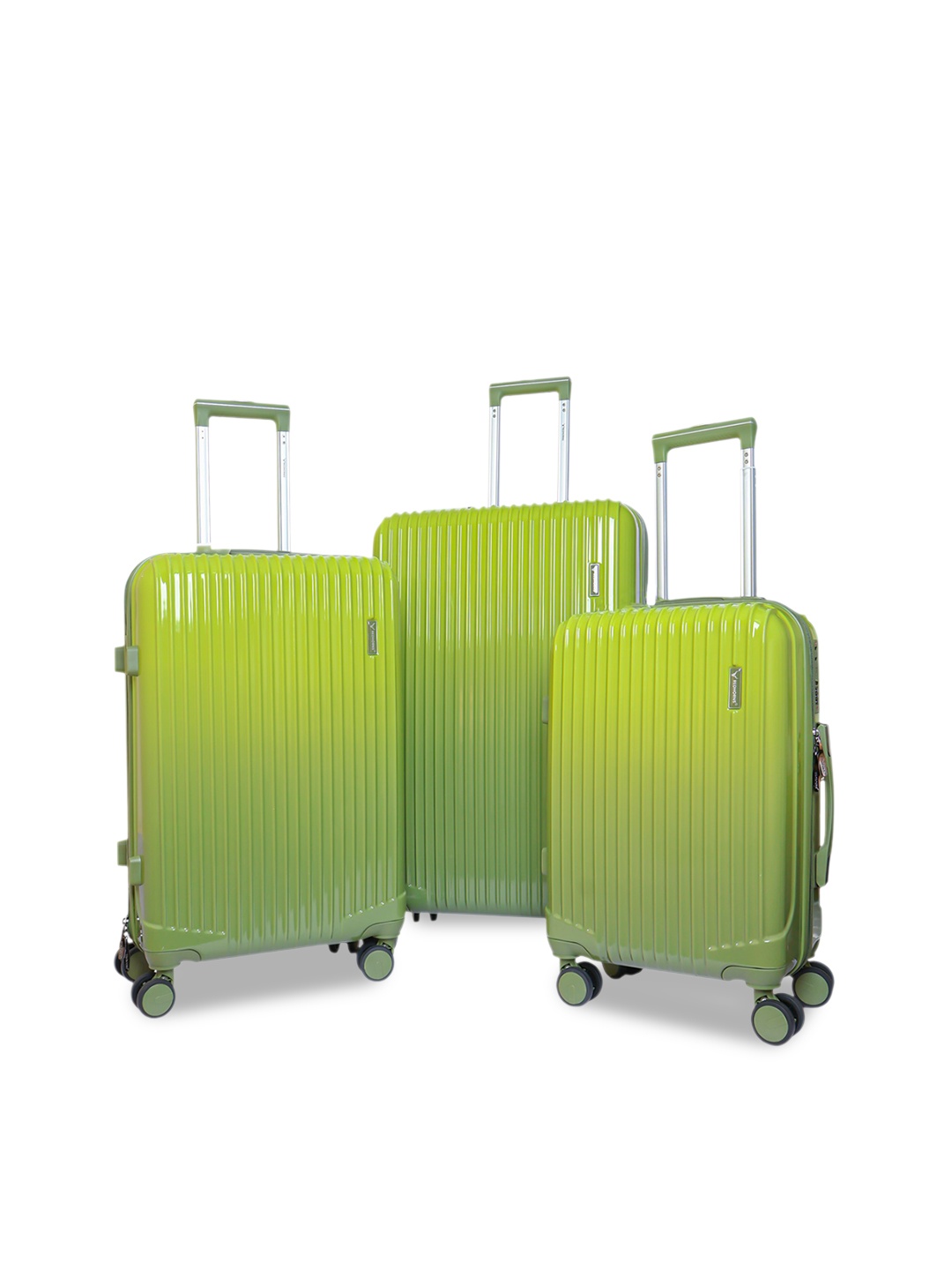

REDHORNS Set Of 3 Green Textured Hard-Sided Trolley Suitcases
