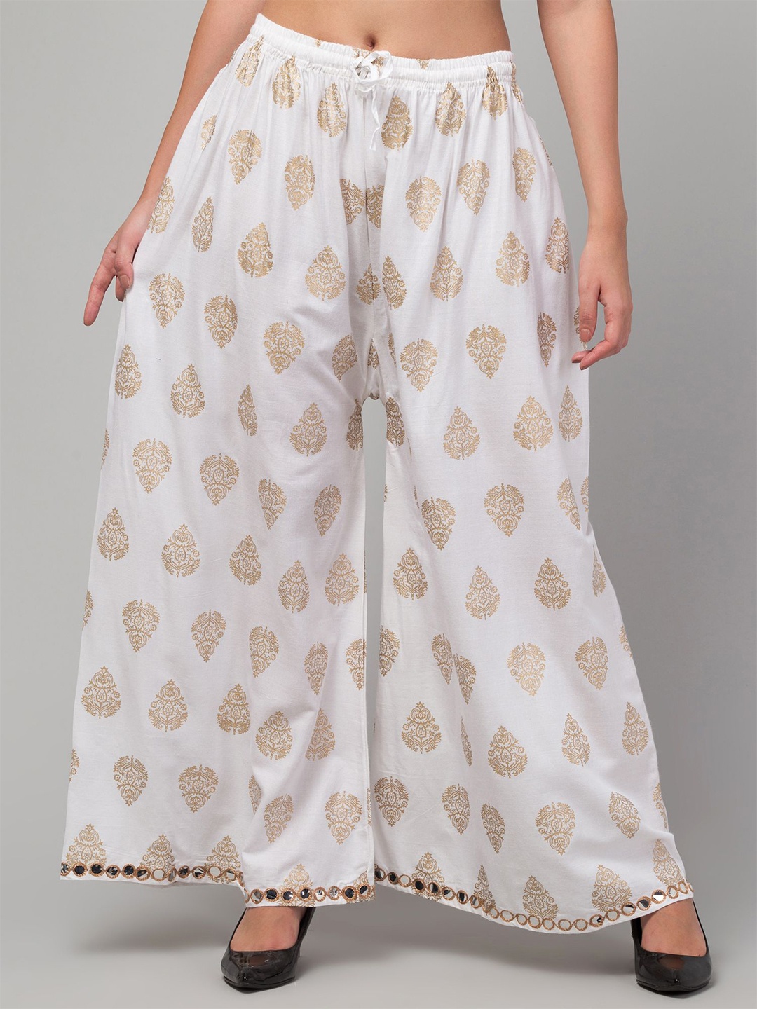 

FAMBEE Women Floral Printed Flared Palazzos, White