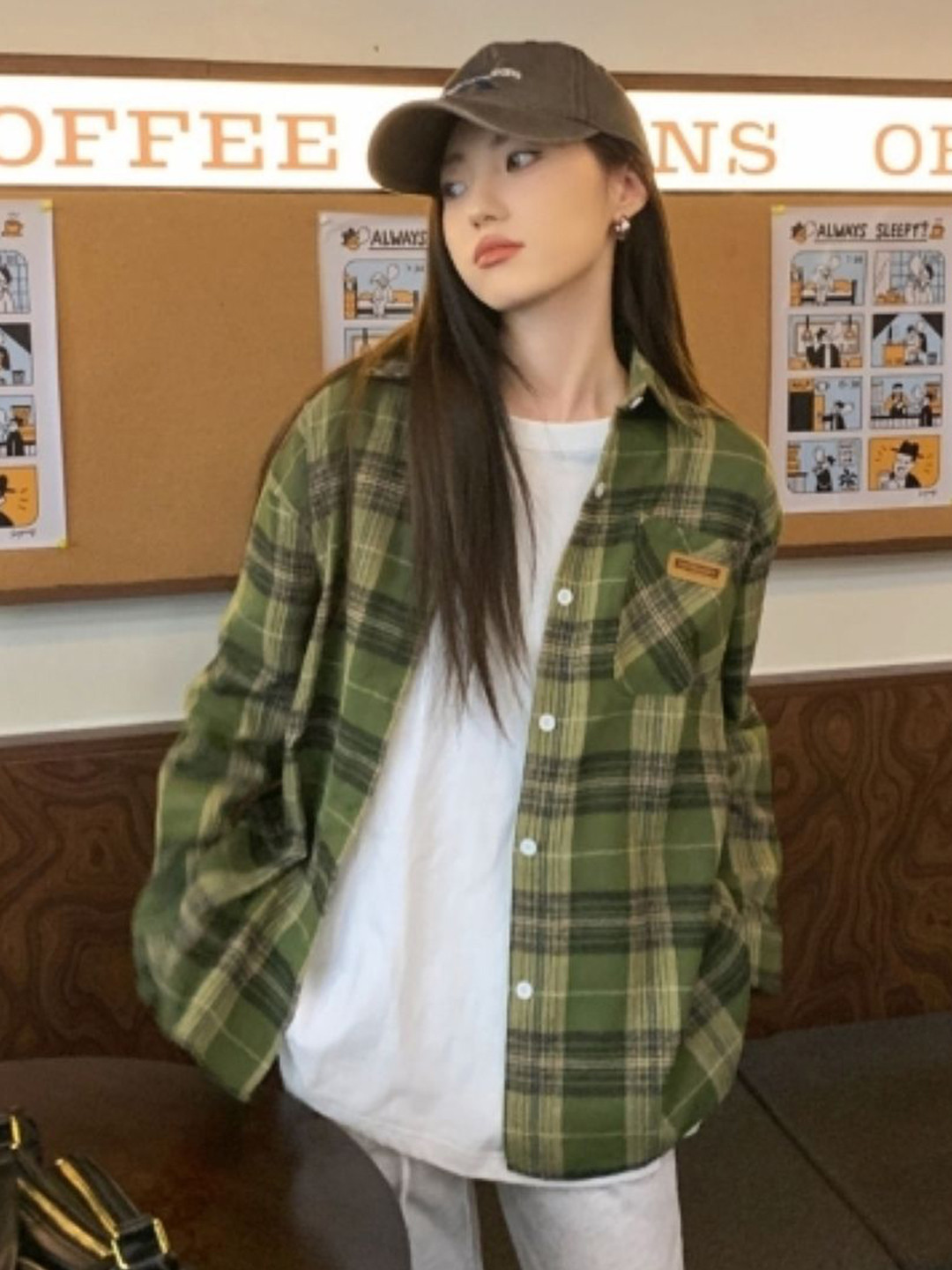 

StyleCast Women Standard Oversized Fit Spread Collar Tartan Checked Cotton Casual Shirt, Green