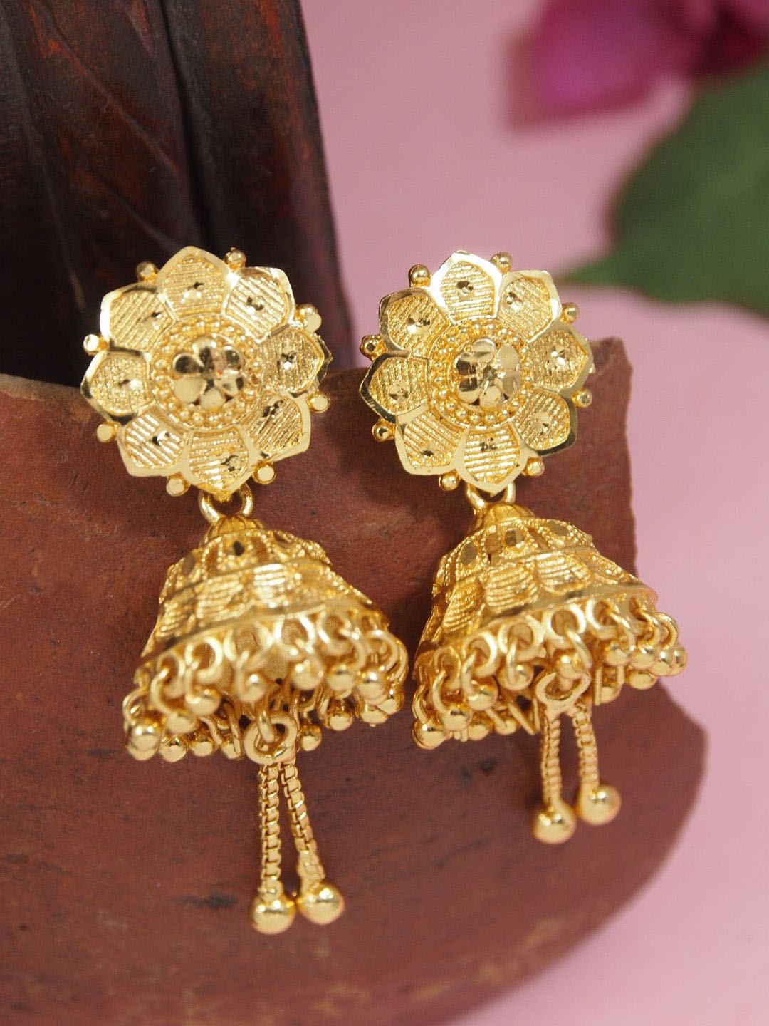 

I Jewels Contemporary Jhumkas Earrings, Gold
