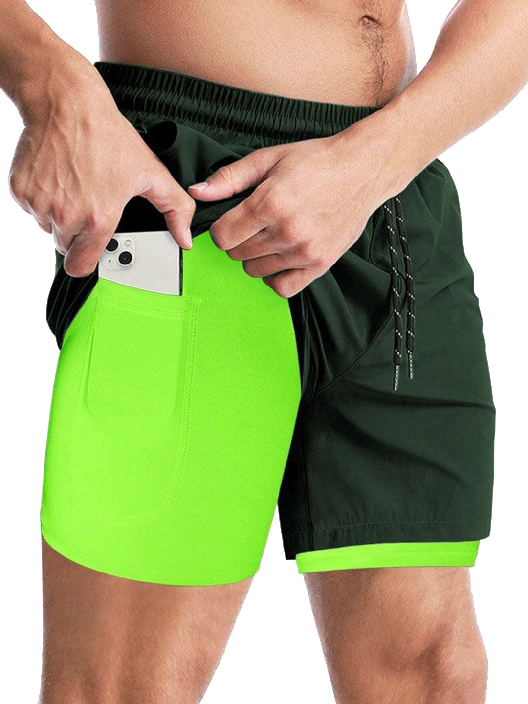 

MASCARI Men High-Rise Running Sports Shorts, Green
