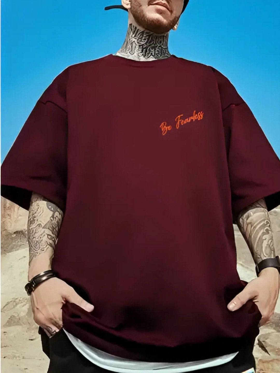 

Crazybee Tshirt Men Graphic Printed Round Neck Cotton Oversized T-shirt, Maroon
