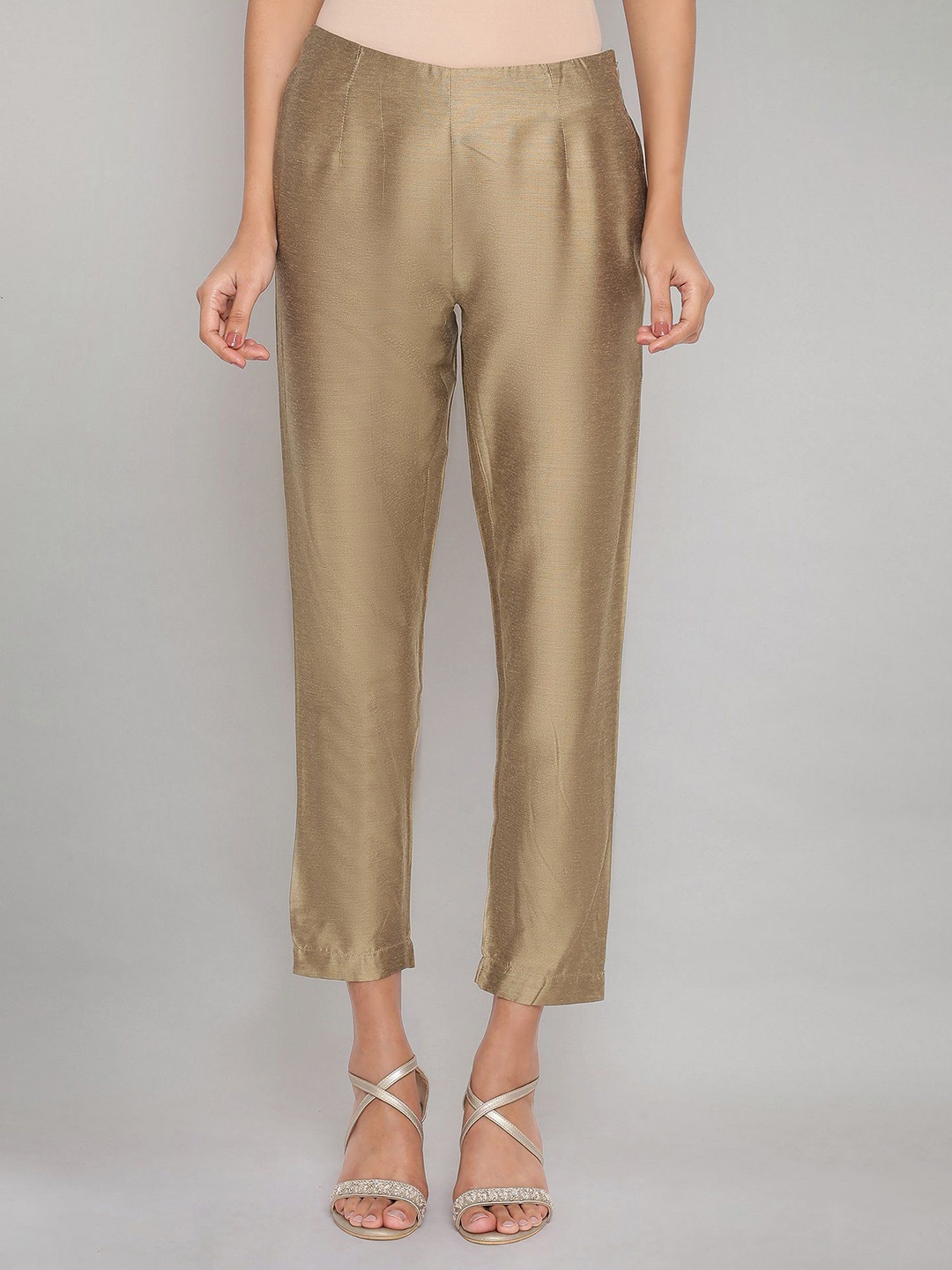 

W Women Slim Fit Cigarette Trousers, Gold