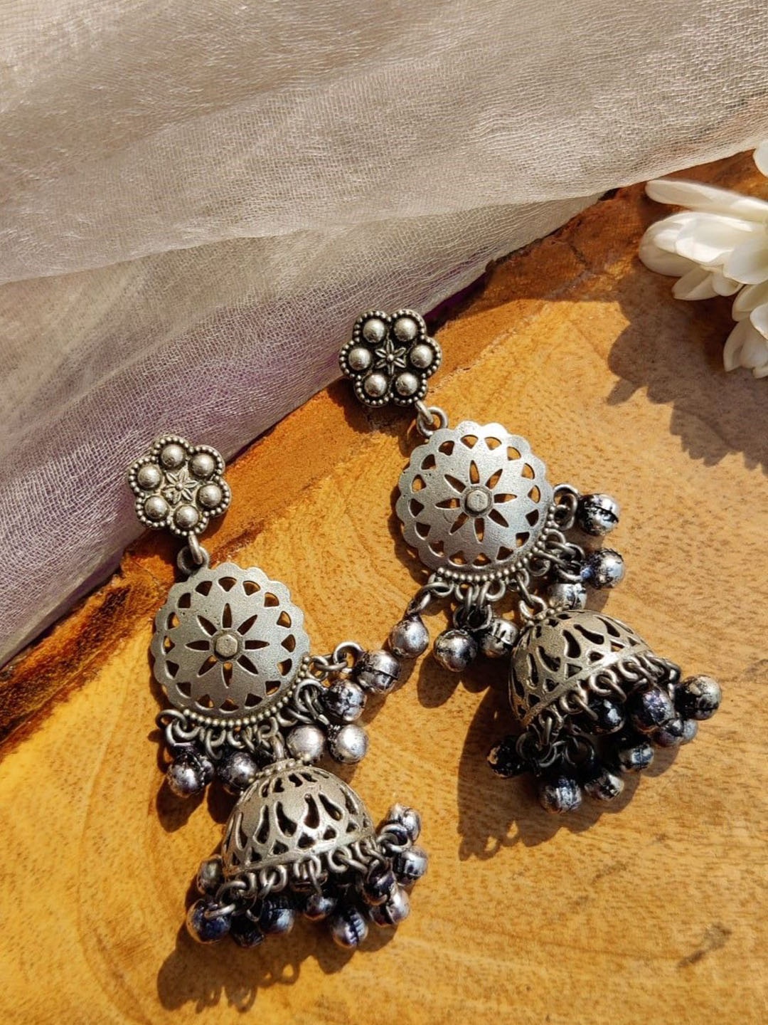 

Janpath Online Dome Shaped Oxidised Jhumkas, Silver