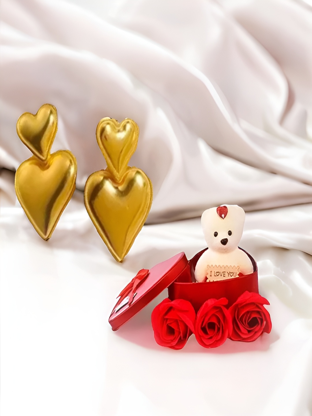 

UNIVERSITY TRENDZ Gold-Toned Women Earrings & Teddy Bear Gift Set