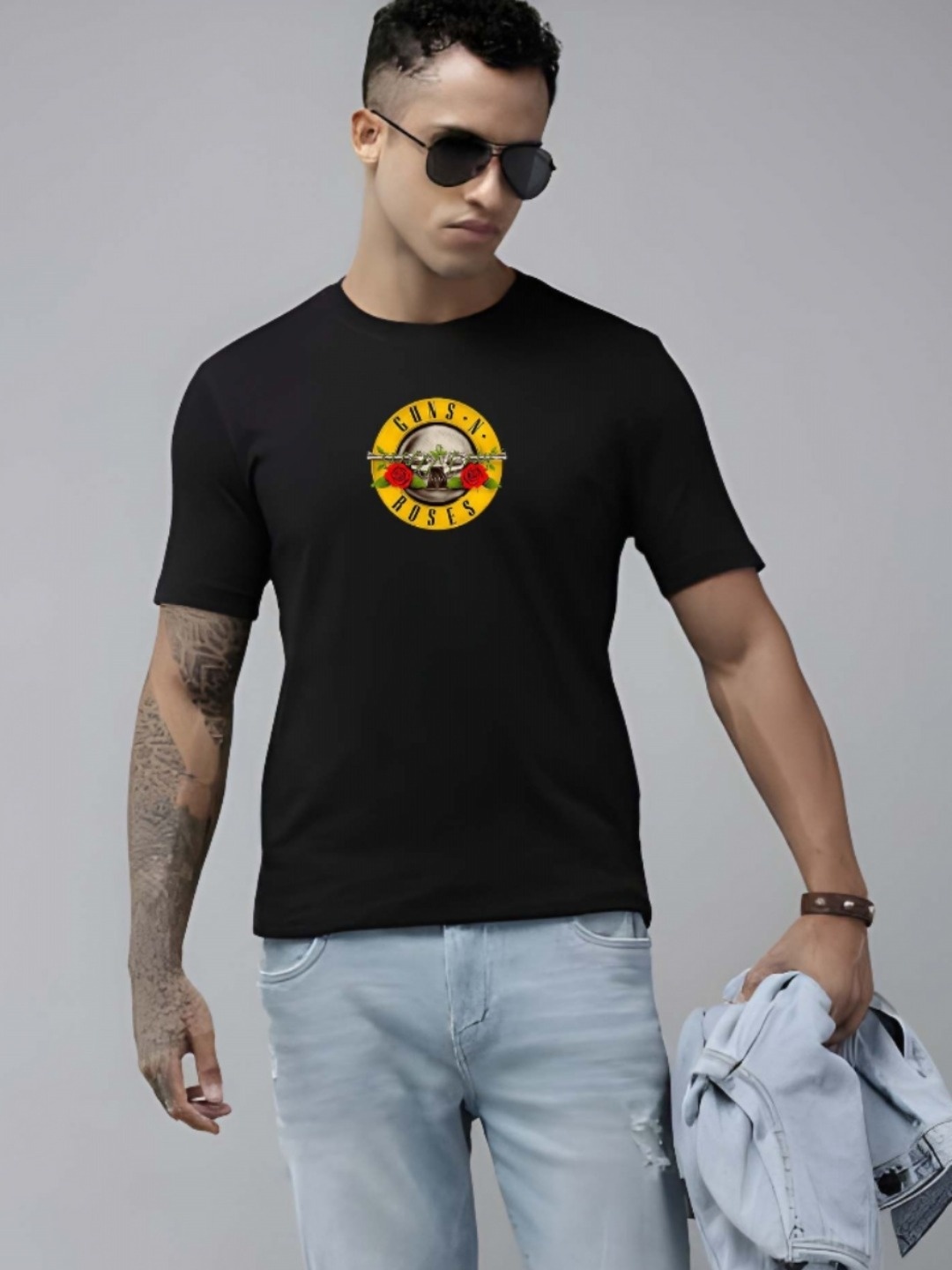 

Krimmple Men Graphic Printed Round Neck Cotton T-shirt, Black