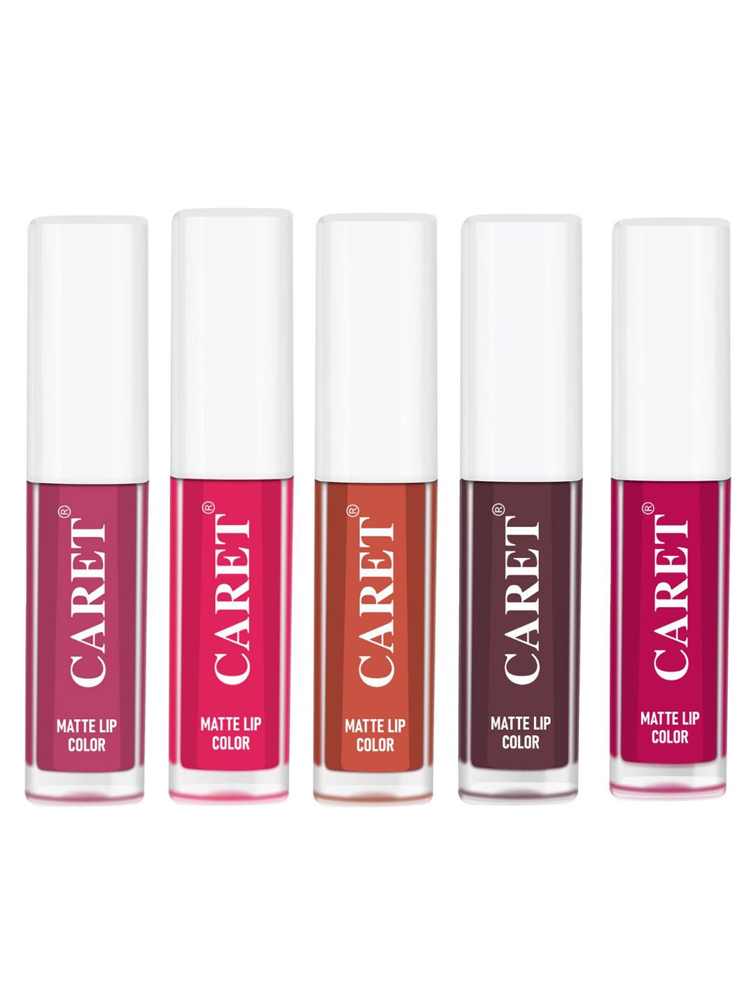 

CARET ORGANIC Set Of 5 Super-Pigmented Liquid Matte Lipsticks - 10 ml -8-4-7-6-5, Pink