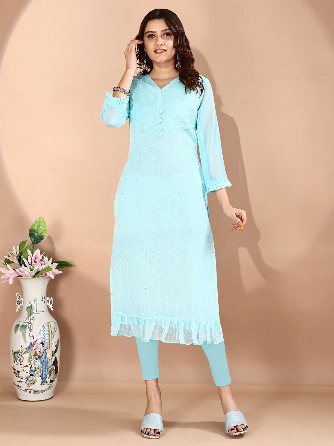 

KAYRAAH Embroidered V-Neck Kurtas, Blue