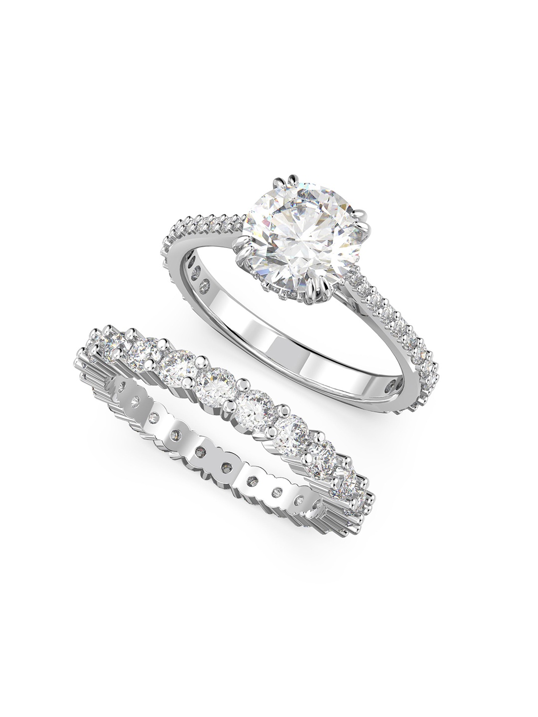 

SWAROVSKI Set Of 2 Rhodium-Plated Crystal Stone Studded Finger Rings, Silver