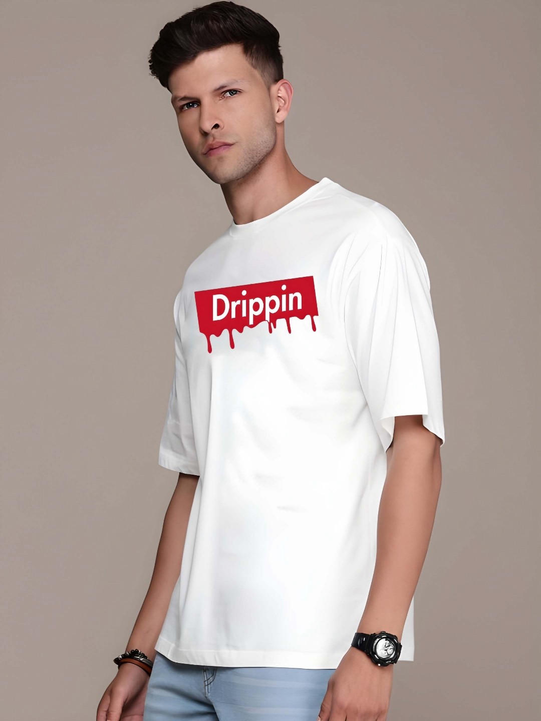 

Moda Rapido Men Typography Printed Round Neck Cotton Oversized T-shirt, White