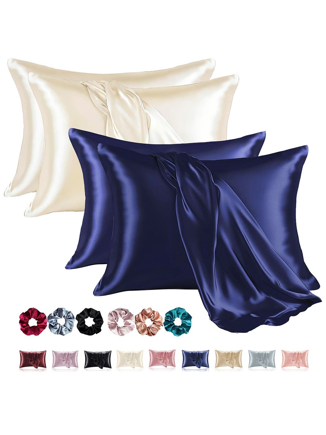 

Kuber Industries Navy Blue & Cream-Coloured 4 Pieces Satin Rectangle Shaped Pillow Covers