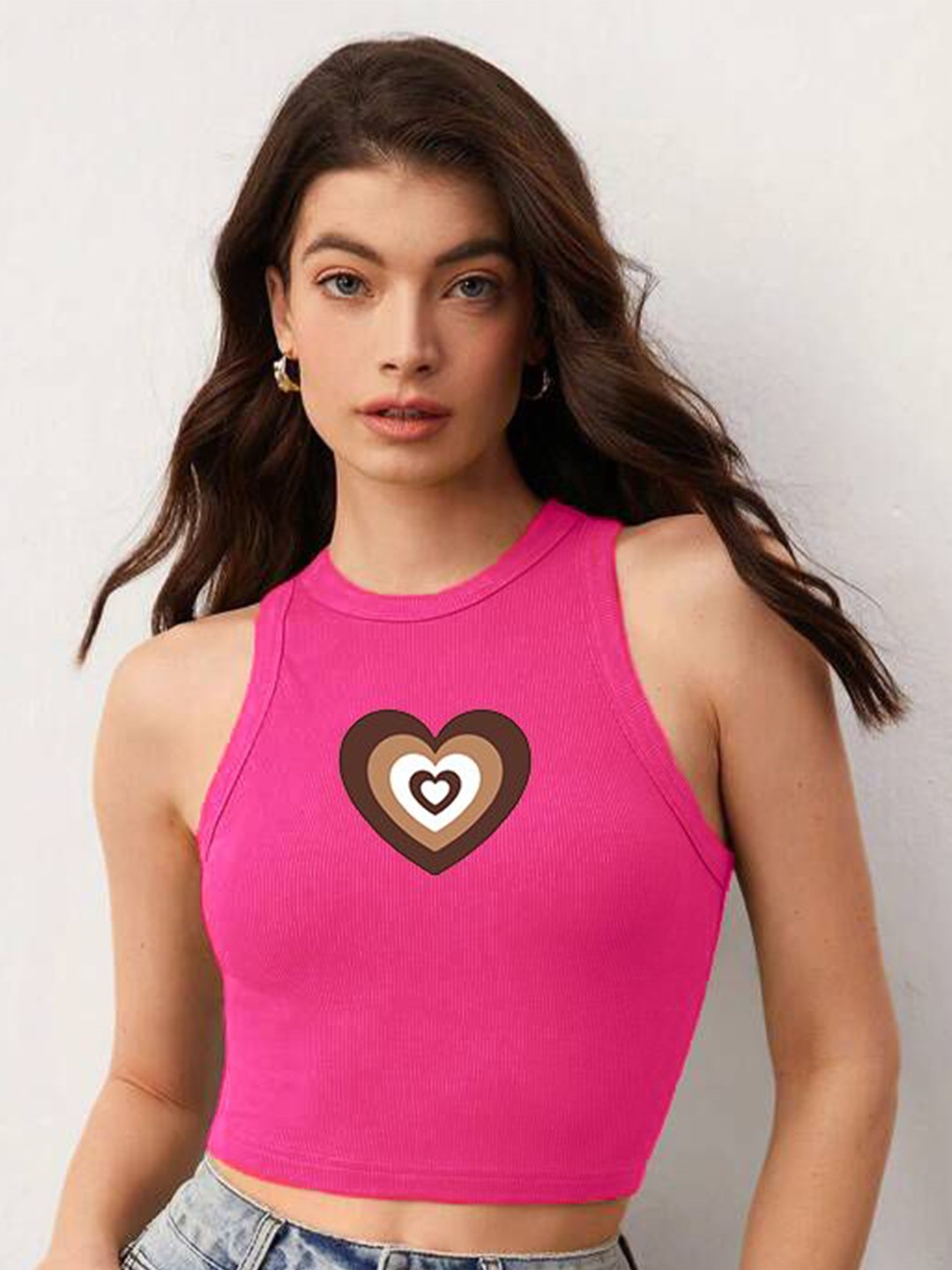 

The Roadster Lifestyle Co Printed Sleeveless Stretchable Crop Top, Pink