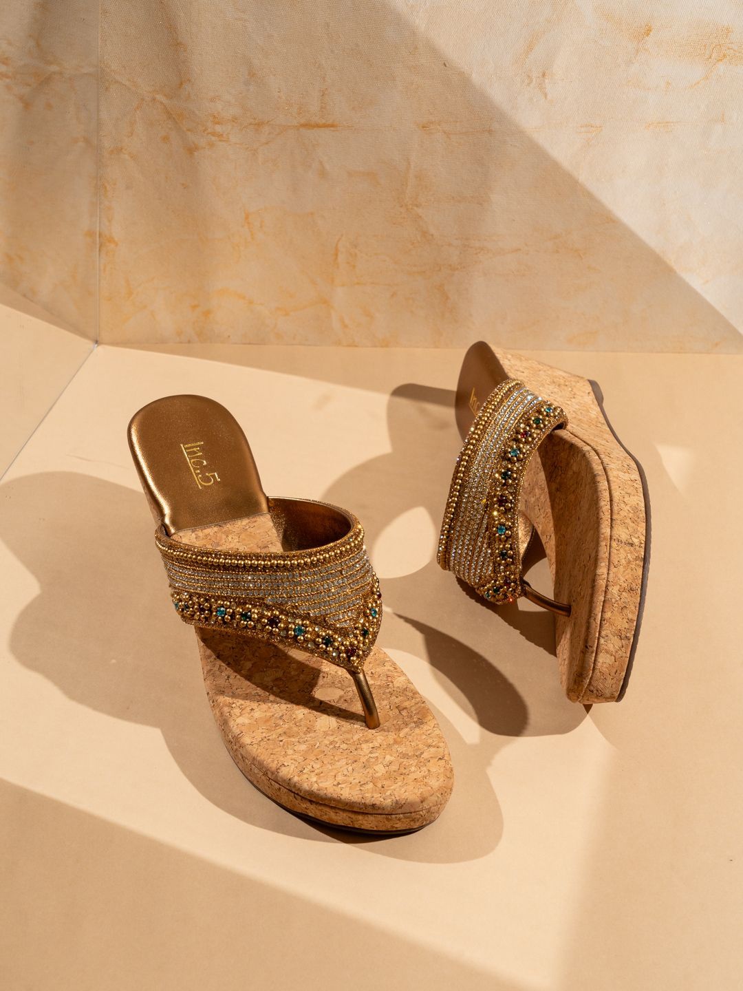 

Inc 5 Women Embellished Ethnic Wedge Sandals, Gold