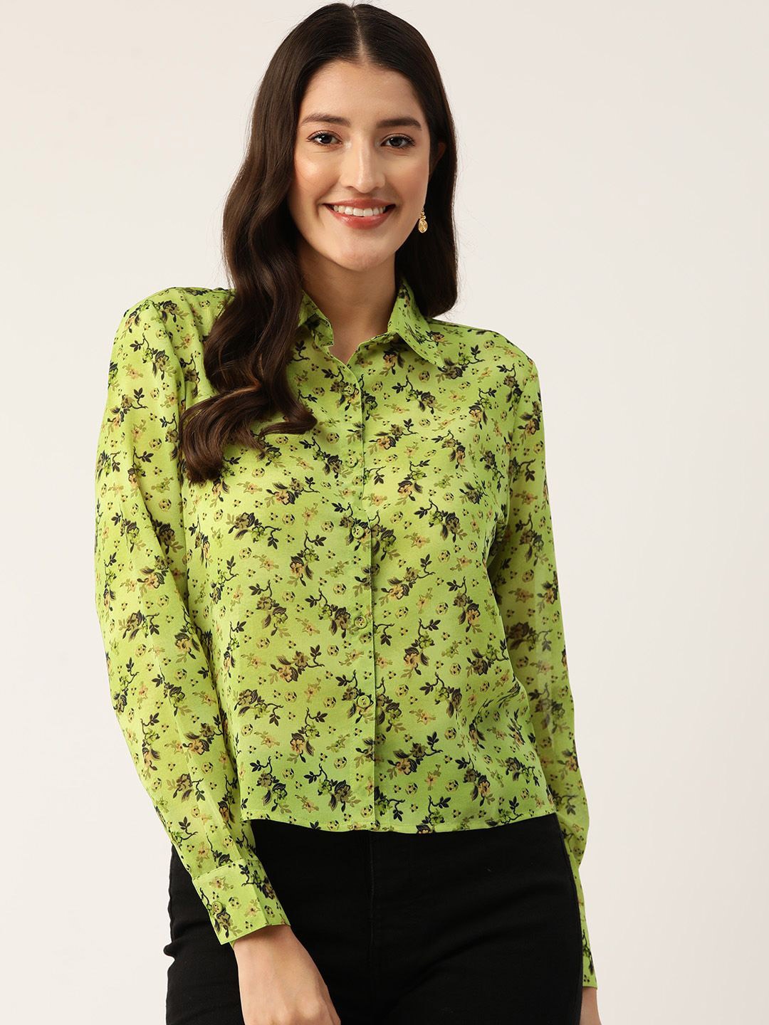 

Moda Rapido Women Floral Opaque Printed Casual Shirt, Green