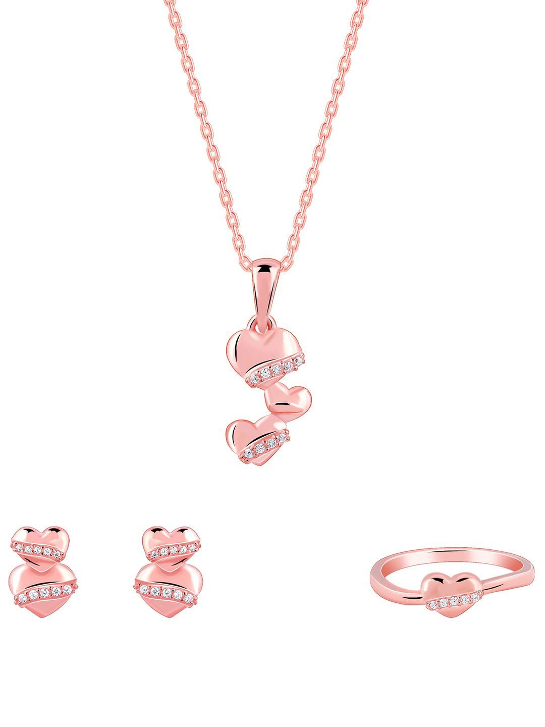 

GIVA 925 Silver Rose Gold-Plated Cubic Zirconia Studded Cherished Sparkle Jewellery Set