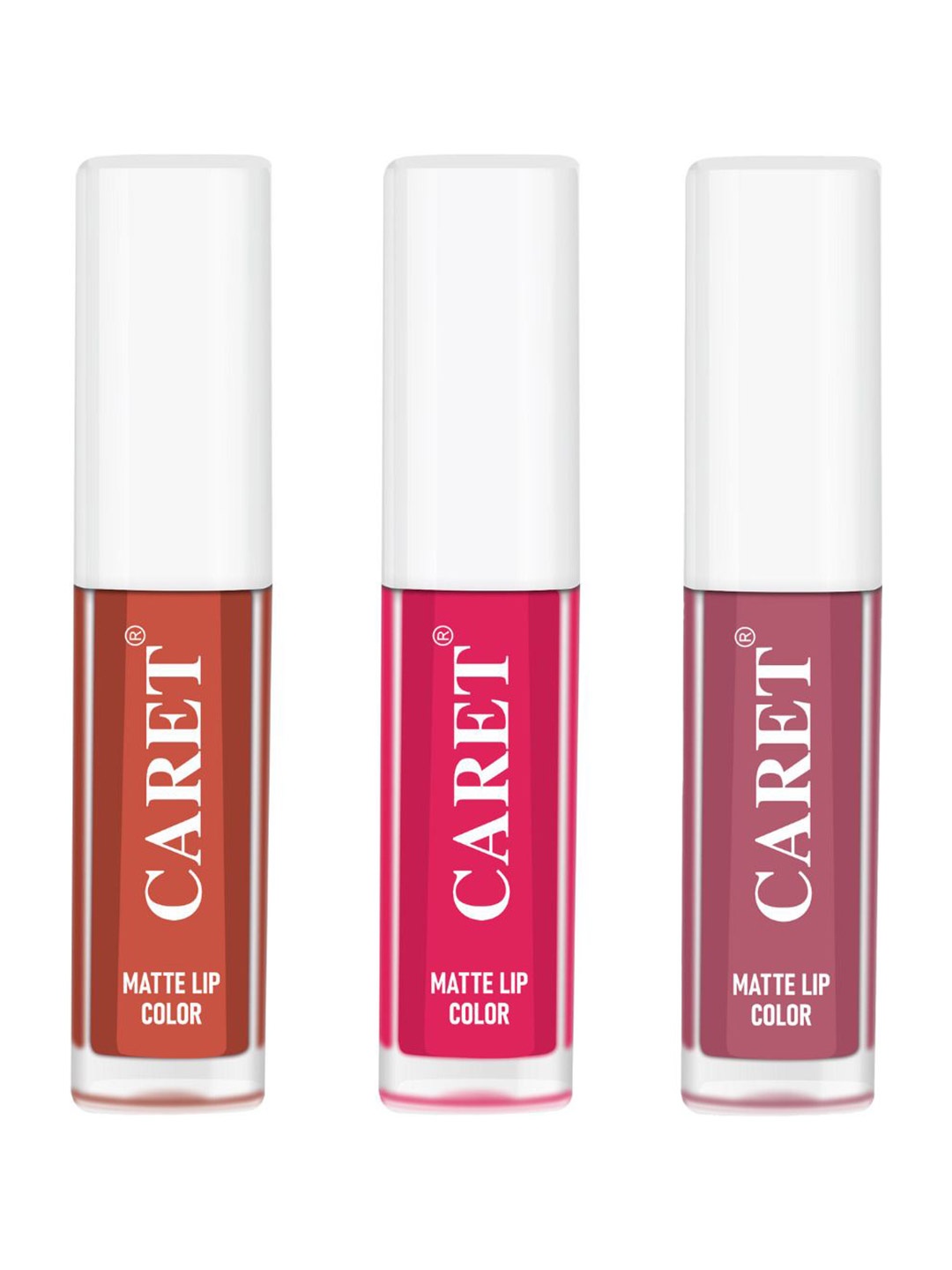 

CARET ORGANIC Set Of 3 Long-Lasting Liquid Matte Lipsticks - 2 ml Each - 6 - 4 - 2, Nude