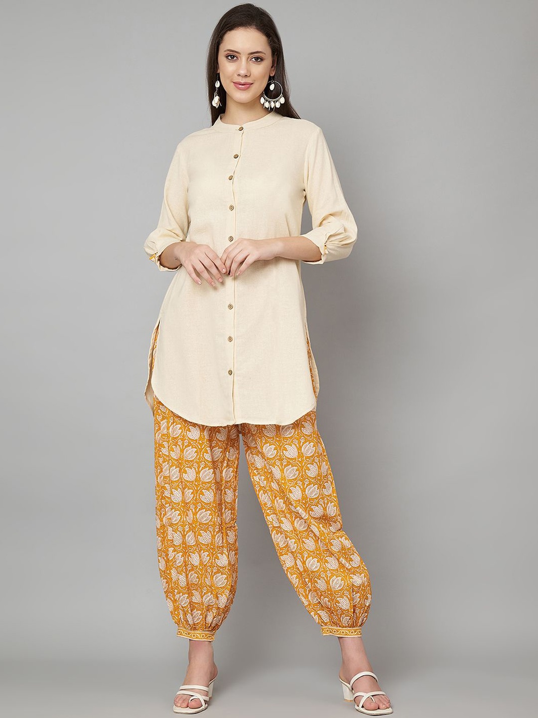 

JAPER KURTI Mandarin Collar Pure Cotton Kurti with Salwar, Off white