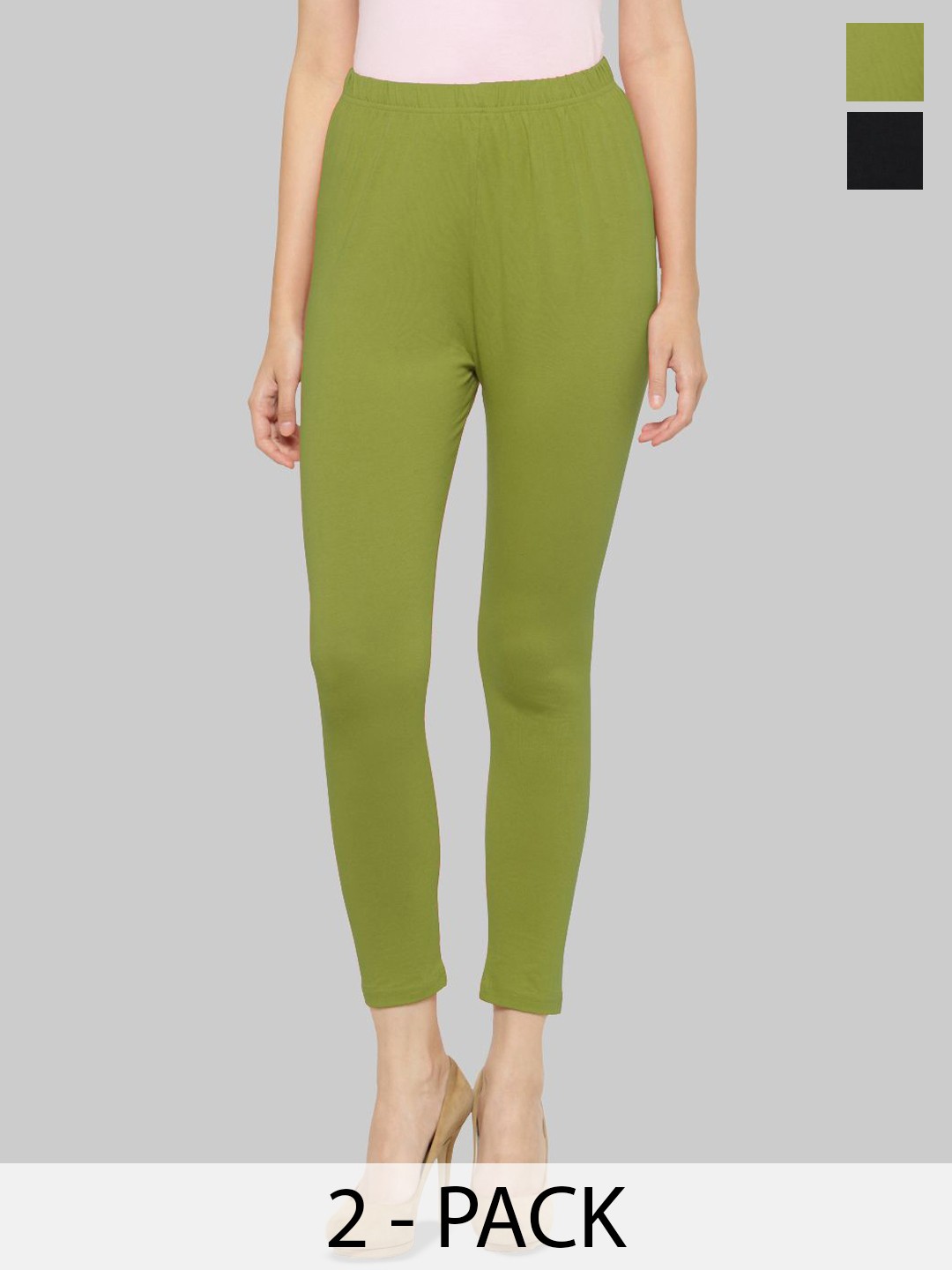 

Castle Lifestyle Women Pack Of 2 Relaxed Fit Ankle Length Leggings, Lime green