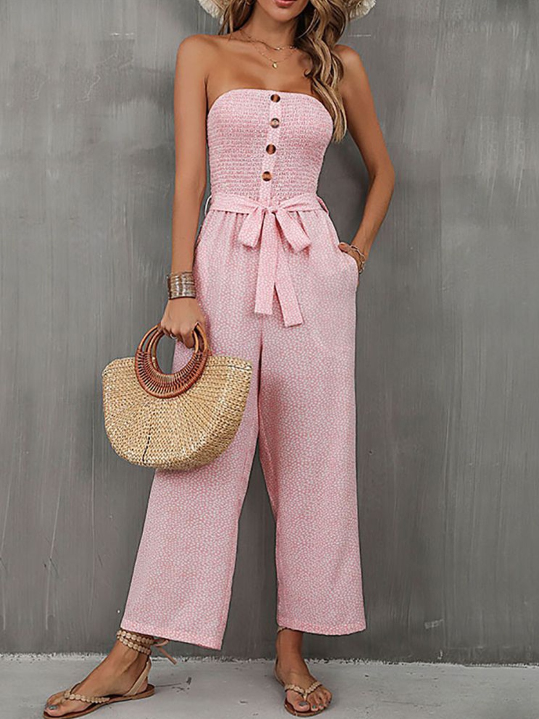 

StyleCast x Revolte Strapless Printed Basic Jumpsuit, Pink