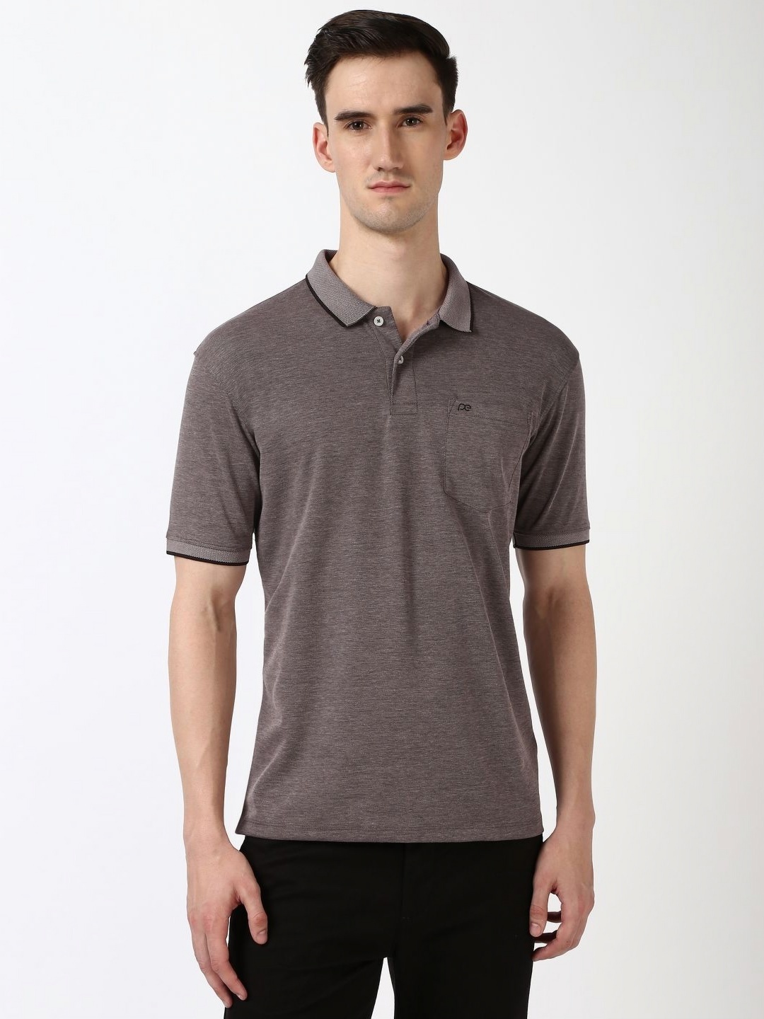 

Peter England Men Solid Polo Collar Cotton T-shirt, Brown