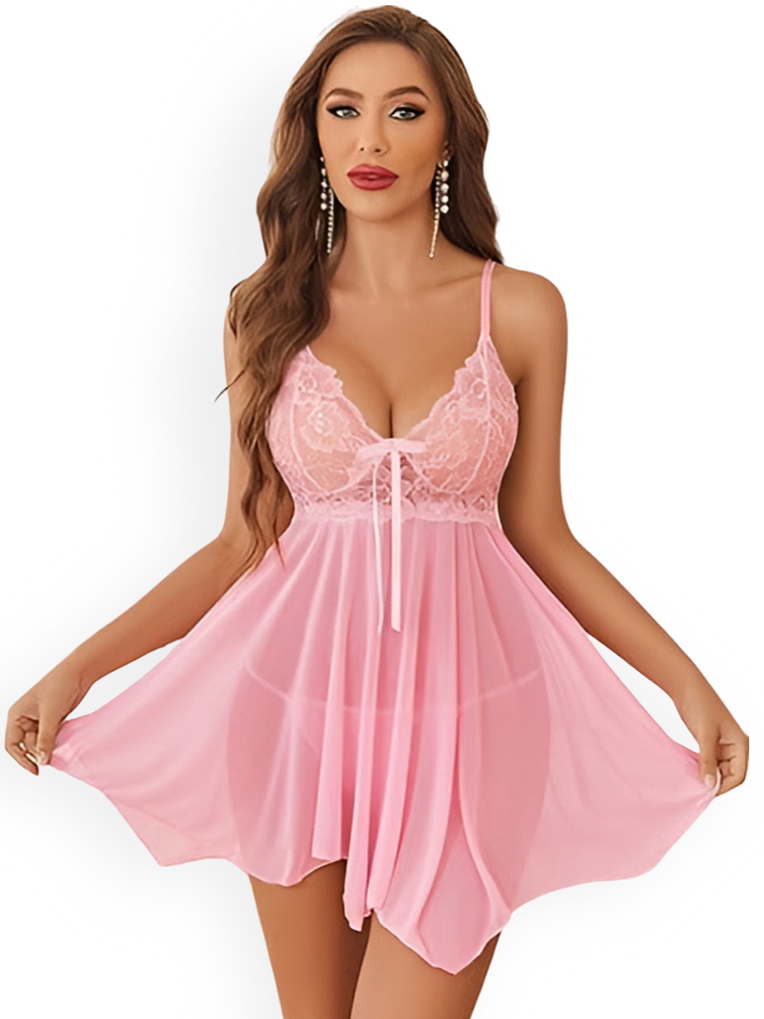 

Fihana Net Baby Doll with Asymmetric, Pink