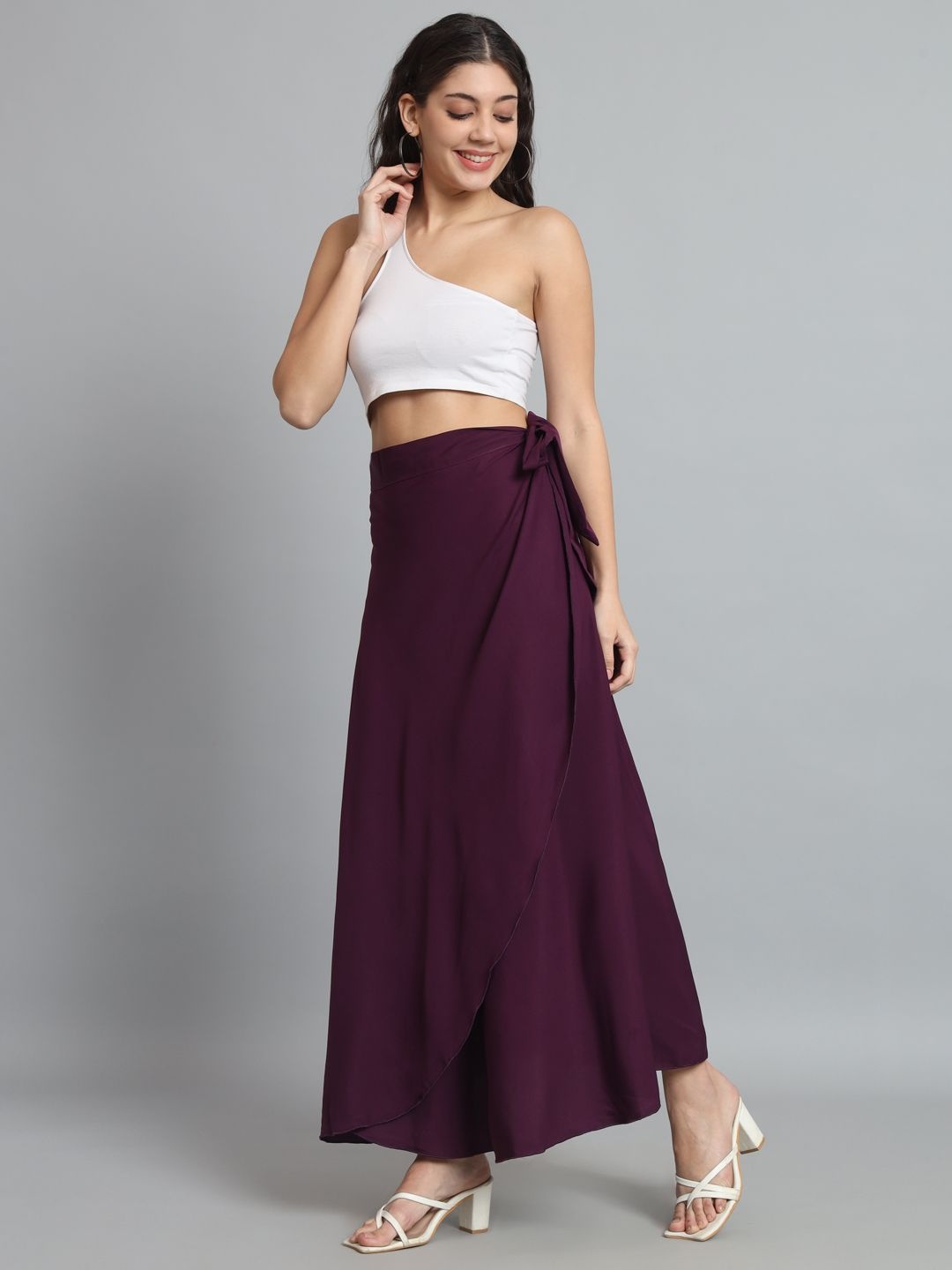 

BODYFIGURE Women Wrap Around Maxi Skirt, Purple