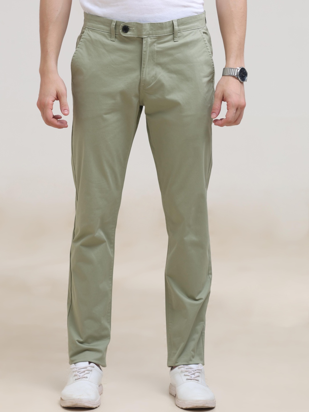 

Grit and Flair Men Cotton Mid-Rise Regular Fit Trousers, Green