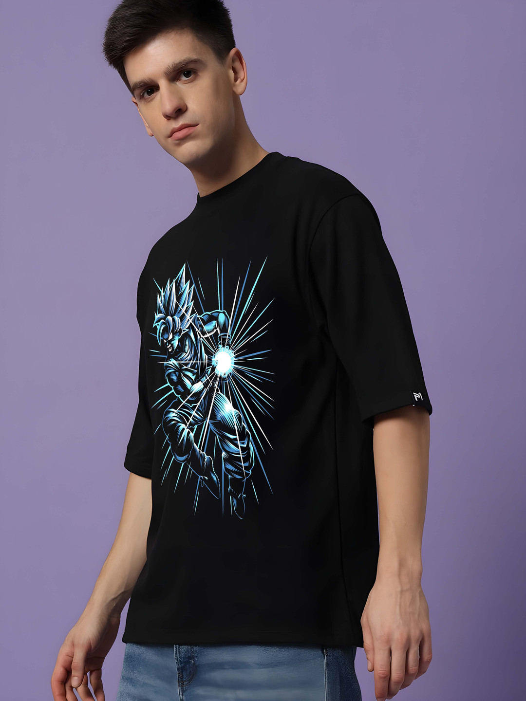 

Krimmple Men Drop-Shoulder Sleeves Pure Cotton T-shirt, Black