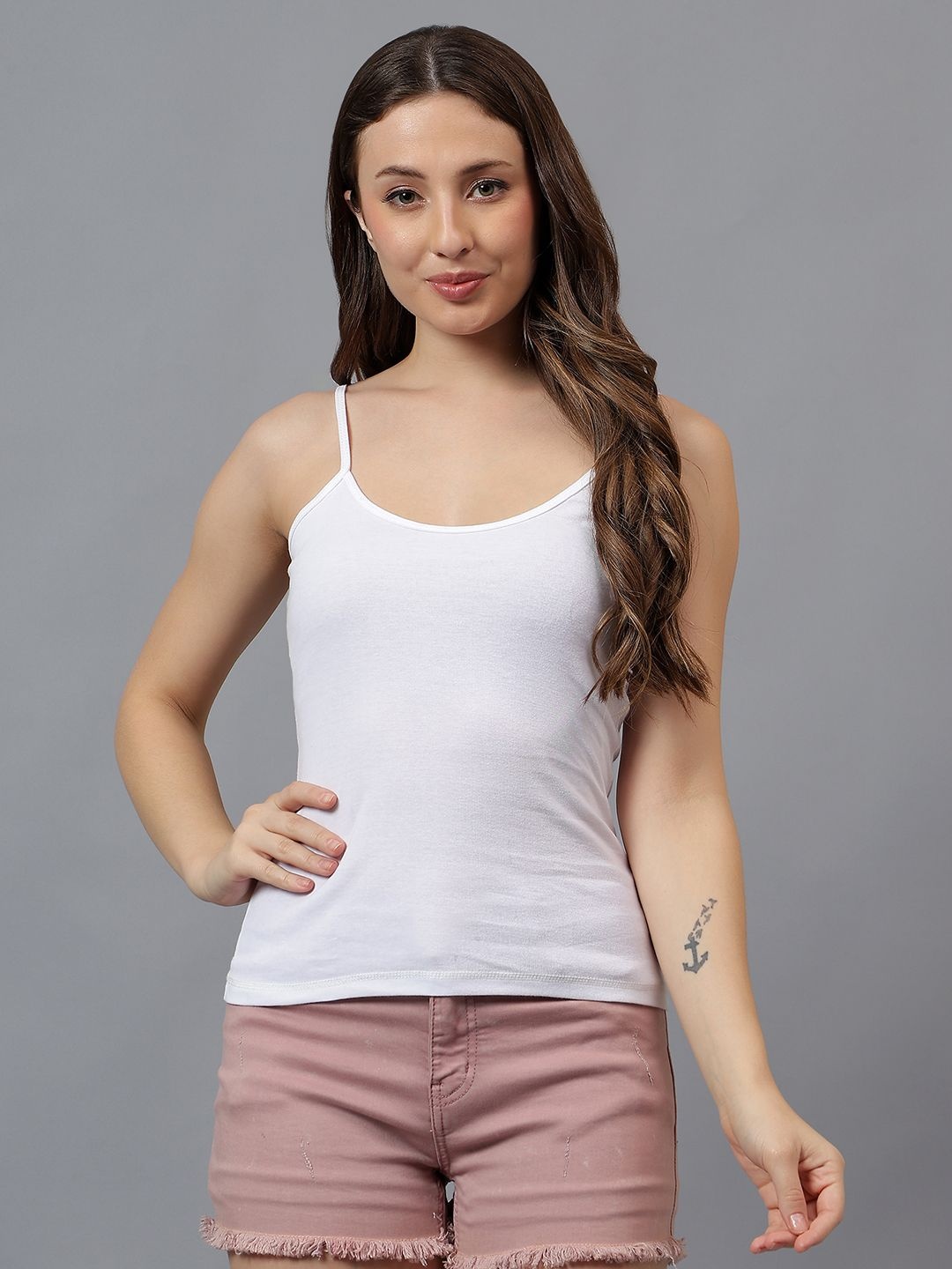 

JJAAGG T Women Pack Of 2 Non Padded Pure Cotton Camisoles, White