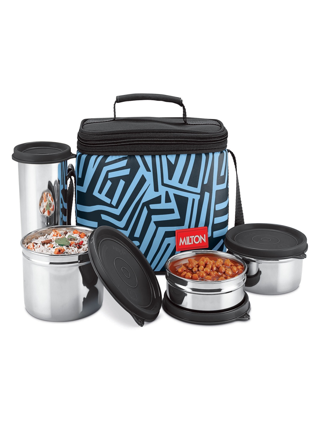 

Milton Combo Lunch Box with Bag 3 Stainless Steel Container &Tumbler 380 ml, Black