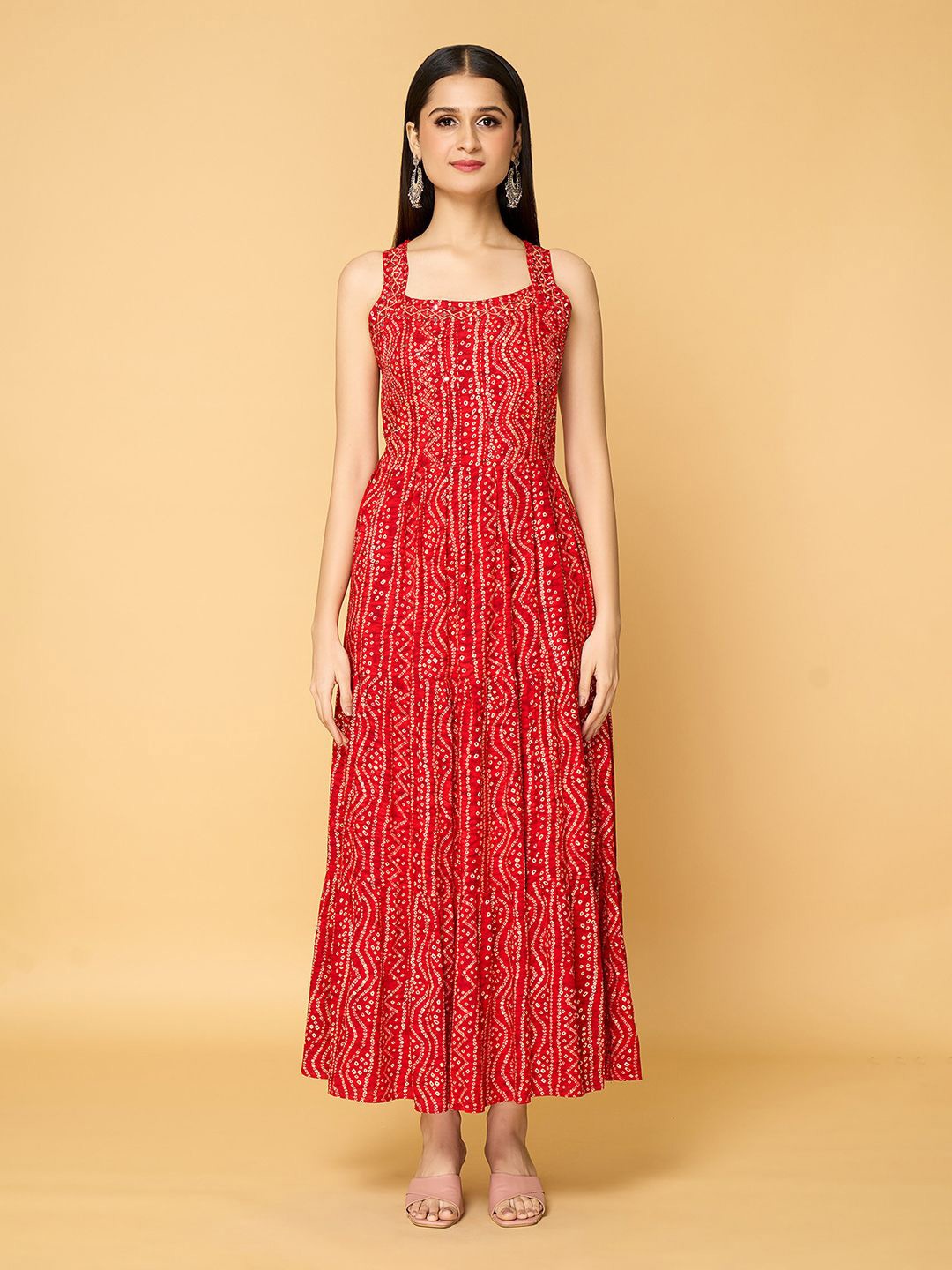 

Samyukta Singhania Bandhej Printed Cotton Maxi Dress, Red