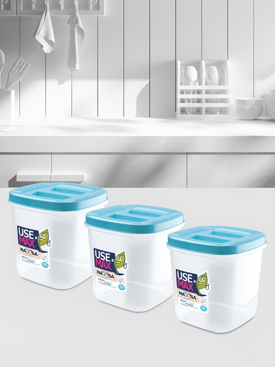 

Nayasa Use Max Set Of 3 Blue Storage Air Tight Plastic Containers 1L