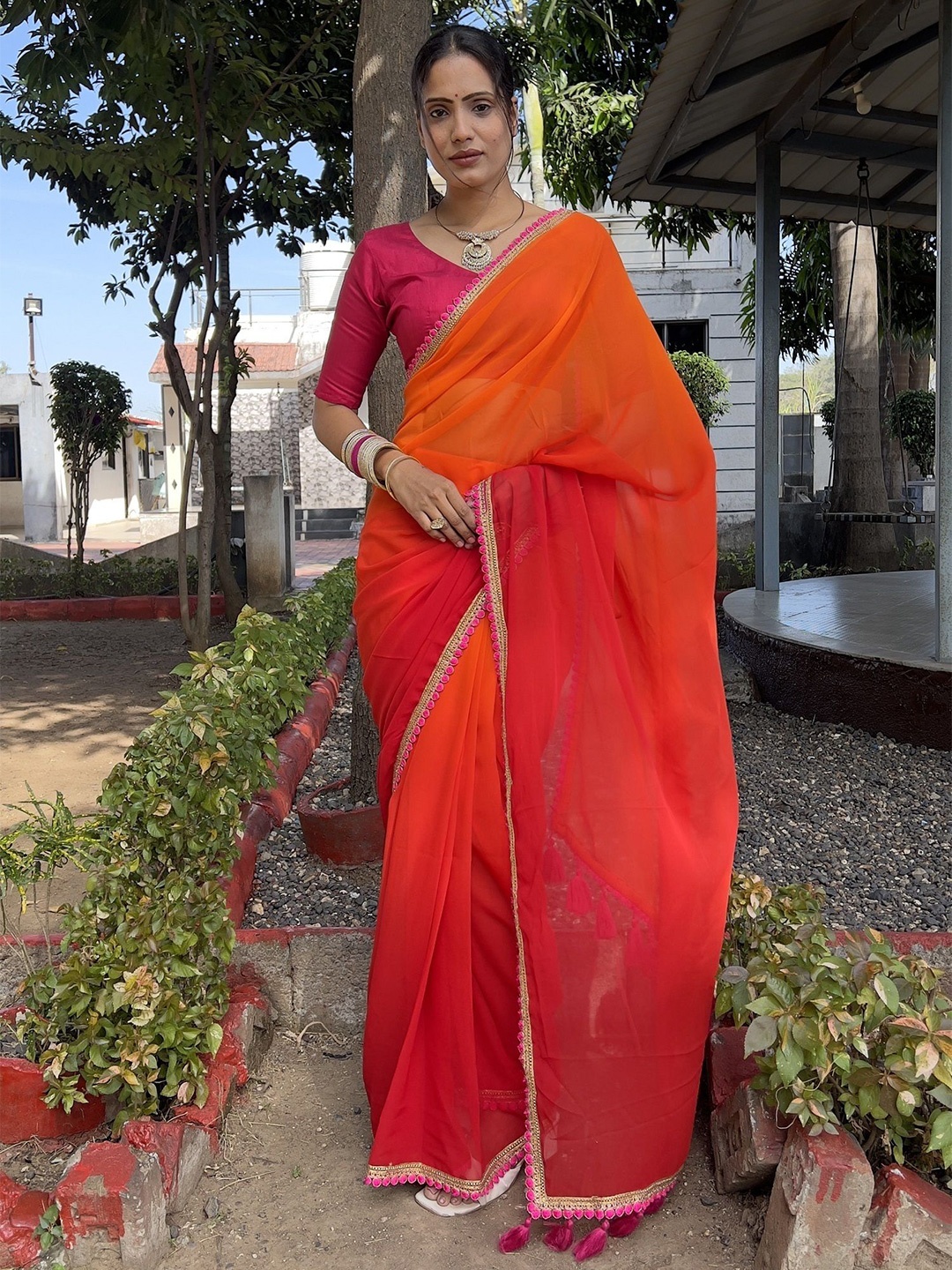 

A TO Z CART Embroidred Ready To Wear Saree, Red