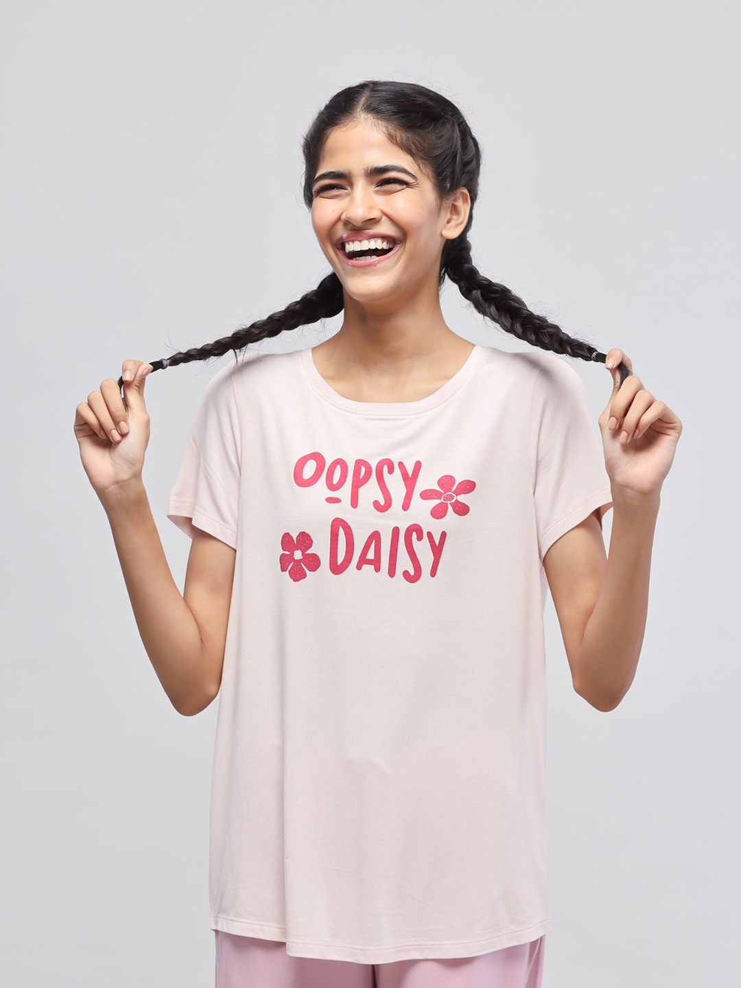 

necesera Women Printed Round Neck Top, Pink