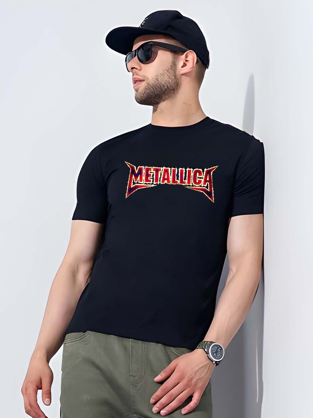 

Krimmple Men Graphic Printed Round Neck Cotton T-shirt, Black